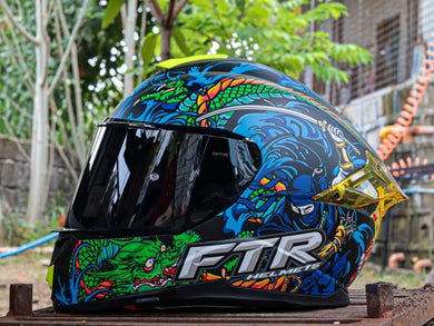 FTR XR 2 PRO NINJA X SAMURAI MATTE BLACK BLUE RED DUAL VISOR!! WITH FREE CLEAR LENS AND SPOILER!!