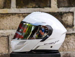 SPYDER PHANTOM PD 1501 SS ARTIC WHITE SILVER MODULAR DUAL VISOR WITH FREE CLEAR LENS