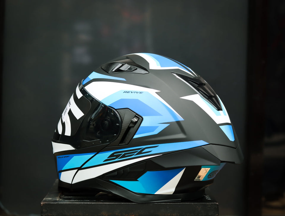 SEC 06654 REVIVE FURIA MATTE BLACK/WHITE/BLUE MODULAR WITH FREE CLEAR LENS(DUAL VISOR)