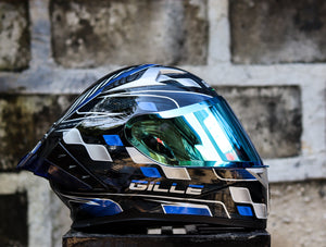 GILLE CIRCUIT RACER BLACK BLUE SILVER (DUAL VISOR) WITH FREE CLEAR LENS