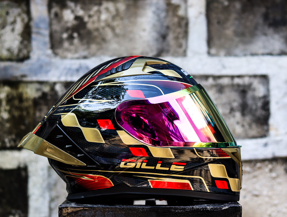 GILLE CIRCUIT RACER BLACK RED GOLDEN (DUAL VISOR) WITH FREE CLEAR LENS