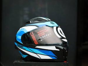 SEC 06654 REVIVE FURIA MATTE BLACK/WHITE/BLUE MODULAR WITH FREE CLEAR LENS(DUAL VISOR)