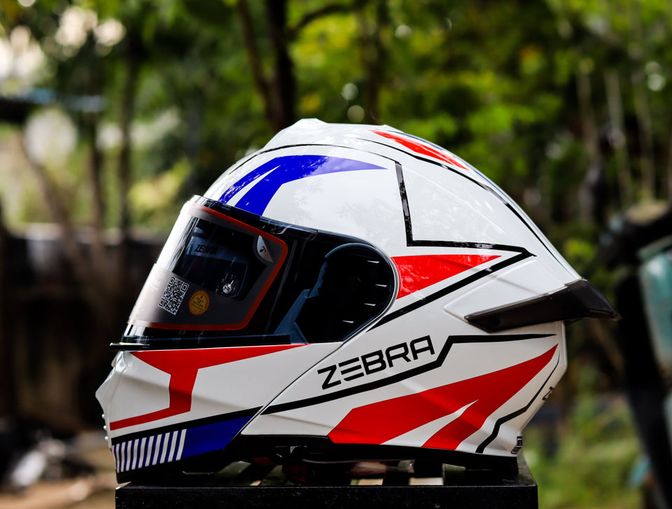 ZEBRA RITZY #1 EDGE WHITE RED MODULAR (DUAL VISOR) WITH FREE CLEAR LENS