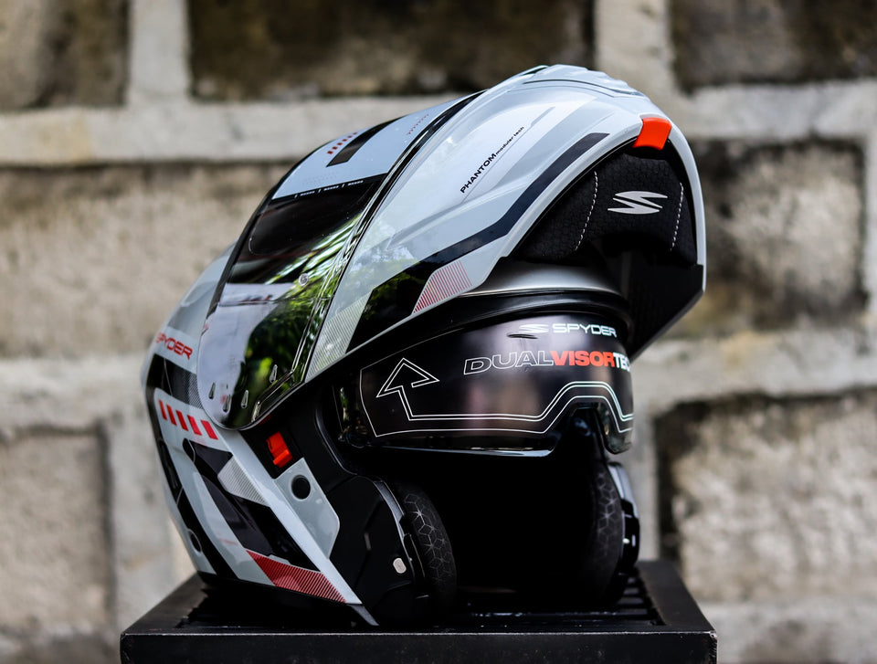 SPYDER PHANTOM GD 4511 SS BATT GRAY SILVER RED MODULAR DUAL VISOR WITH FREE CLEAR LENS