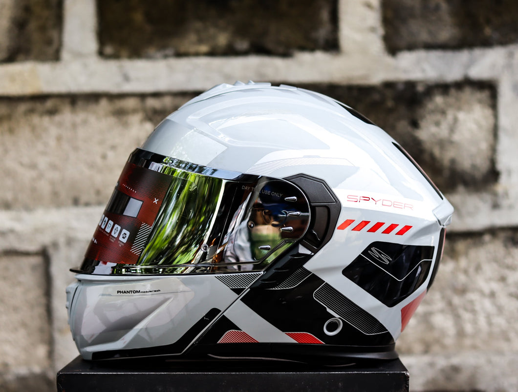 SPYDER PHANTOM GD 4511 SS BATT GRAY SILVER RED MODULAR DUAL VISOR WITH FREE CLEAR LENS