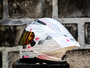 GILLE CIRCUIT RACER WHITE PINK SILVER (DUAL VISOR) WITH FREE CLEAR LENS