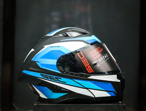 SEC 06654 REVIVE FURIA MATTE BLACK/WHITE/BLUE MODULAR WITH FREE CLEAR LENS(DUAL VISOR)