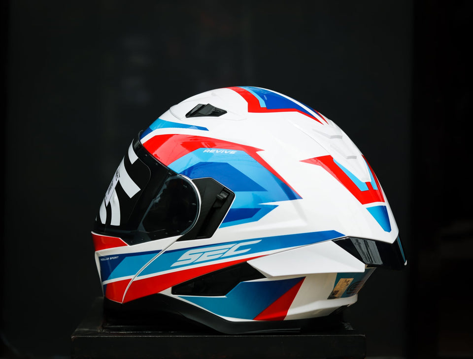 SEC 06655 REVIVE FURIA GLOSS WHITE/RED/BLUE MODULAR WITH FREE CLEAR LENS(DUAL VISOR)