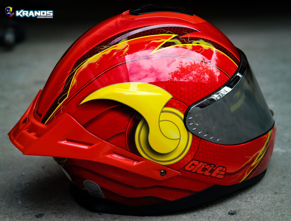 flash motorcycle helmet GILLE FALCON 883 THE FLASH RED GOLDEN (DUAL VISOR) – Kranos Gears
