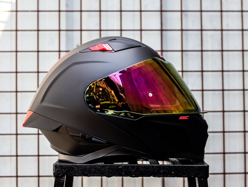 SEC 06250 REVIVE SOLID MATTE BLACK RED MODULAR WITH FREE CLEAR LENS(DUAL VISOR)