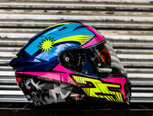 NHK GP PRIME AZLAN DARK BLUE  MET PINK GLOSSY DUAL VISOR