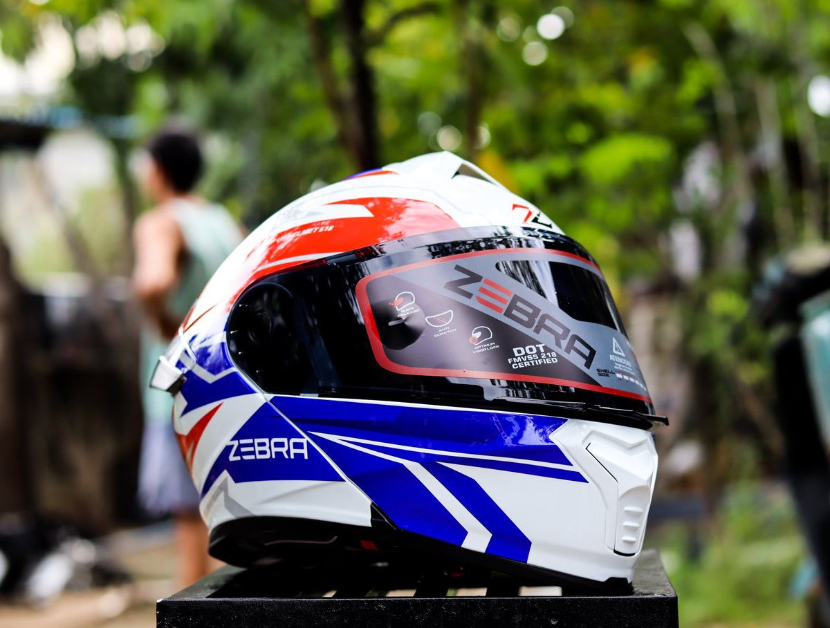 ZEBRA RITZY #2 CYCLONE WHITE RED BLUE MODULAR (DUAL VISOR) WITH FREE C ...