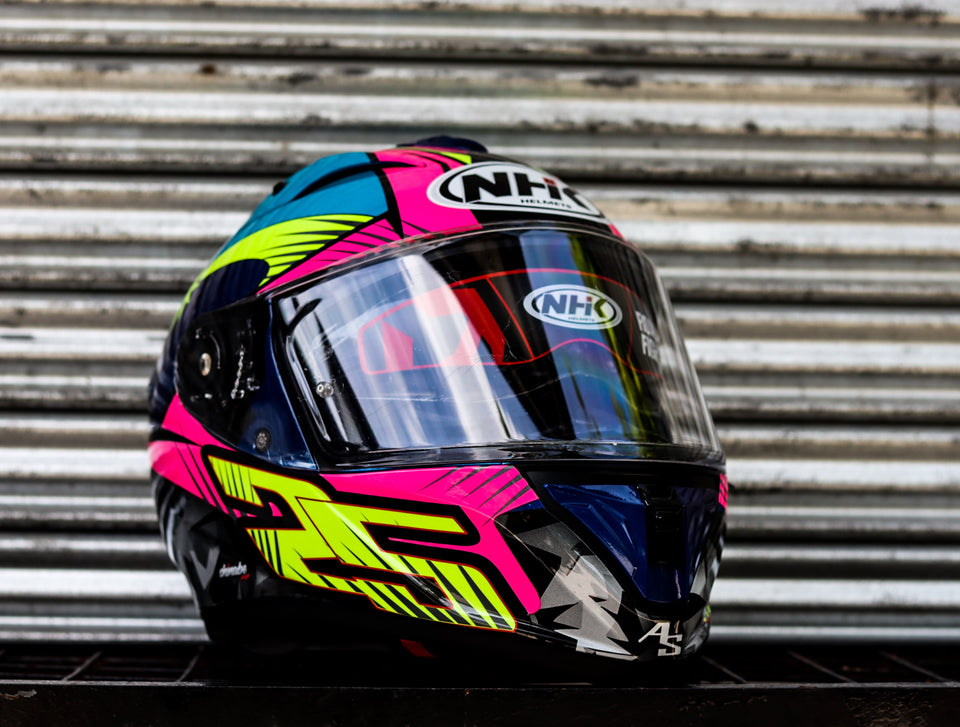 NHK GP PRIME AZLAN DARK BLUE  MET PINK GLOSSY DUAL VISOR