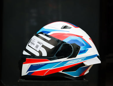 SEC 06655 REVIVE FURIA GLOSS WHITE/RED/BLUE MODULAR WITH FREE CLEAR LENS(DUAL VISOR)