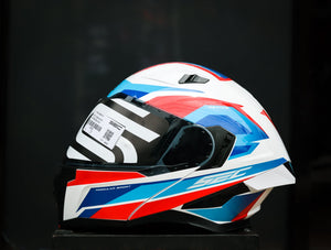 SEC 06655 REVIVE FURIA GLOSS WHITE/RED/BLUE MODULAR WITH FREE CLEAR LENS(DUAL VISOR)