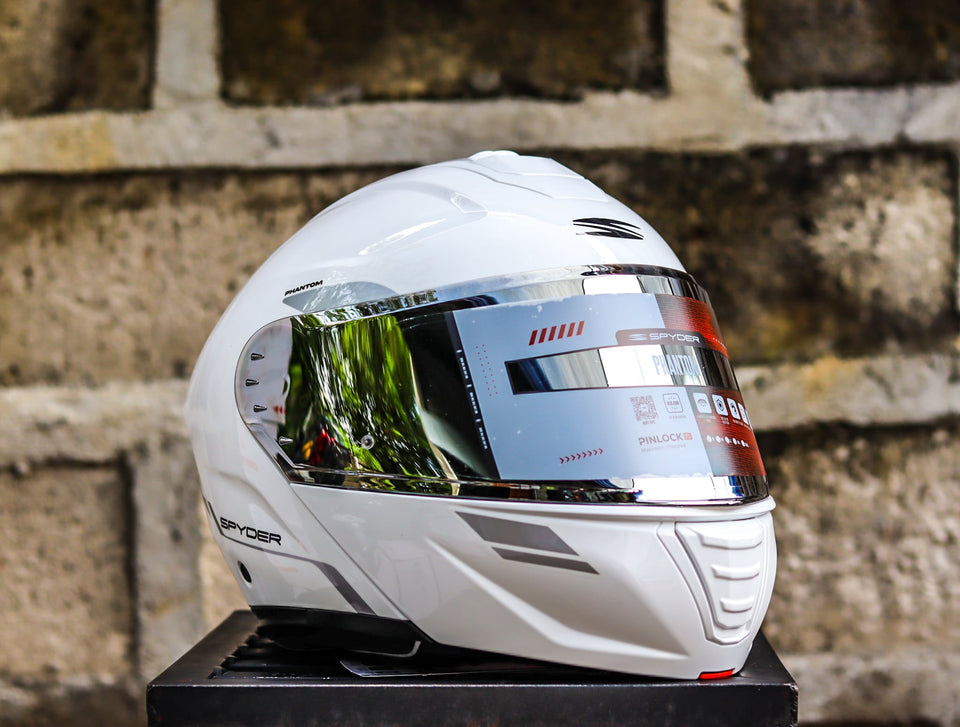 SPYDER PHANTOM PD 1501 SS ARTIC WHITE SILVER MODULAR DUAL VISOR WITH FREE CLEAR LENS