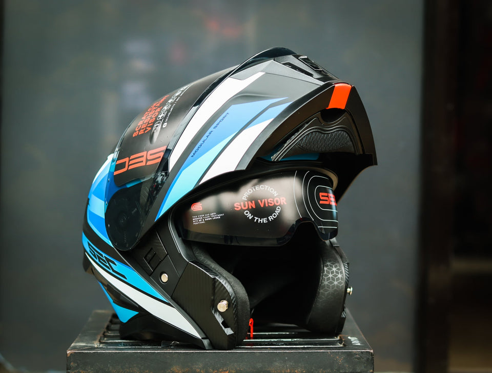 SEC 06654 REVIVE FURIA MATTE BLACK/WHITE/BLUE MODULAR WITH FREE CLEAR LENS(DUAL VISOR)
