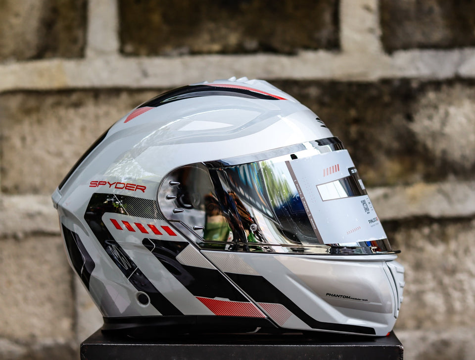 SPYDER PHANTOM GD 4511 SS BATT GRAY SILVER RED MODULAR DUAL VISOR WITH FREE CLEAR LENS