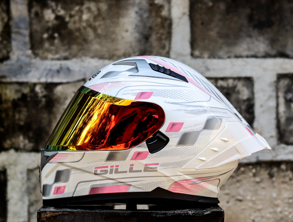 GILLE CIRCUIT RACER WHITE PINK SILVER (DUAL VISOR) WITH FREE CLEAR LENS