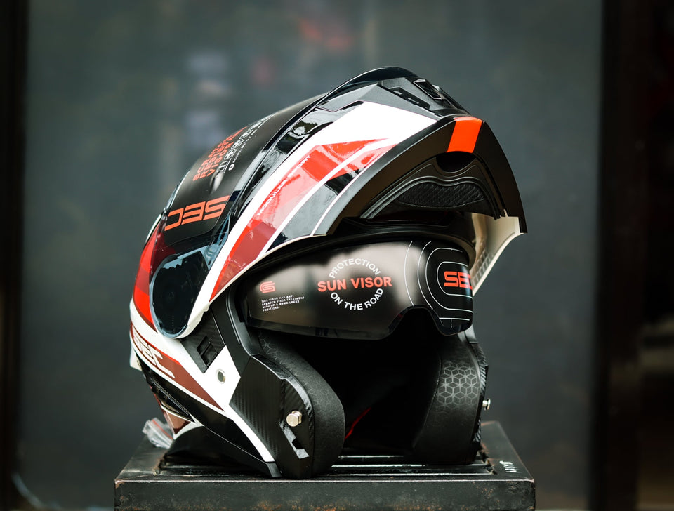 SEC 06653 REVIVE FURIA GLOSS BLACK/WHITE/RED MODULAR WITH FREE CLEAR LENS(DUAL VISOR)