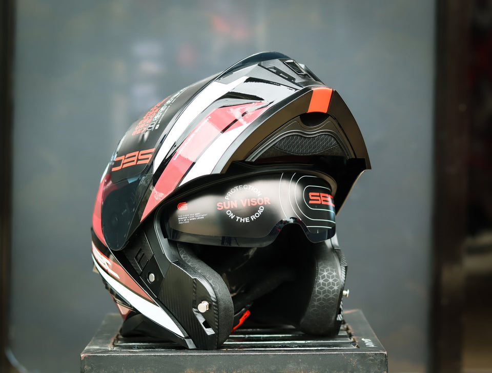 SEC 06656 REVIVE FURIA GLOSS WHITE/BLACK/RED MODULAR WITH FREE CLEAR LENS(DUAL VISOR)