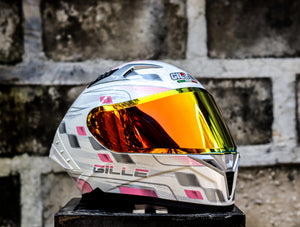 GILLE CIRCUIT RACER WHITE PINK SILVER (DUAL VISOR) WITH FREE CLEAR LENS