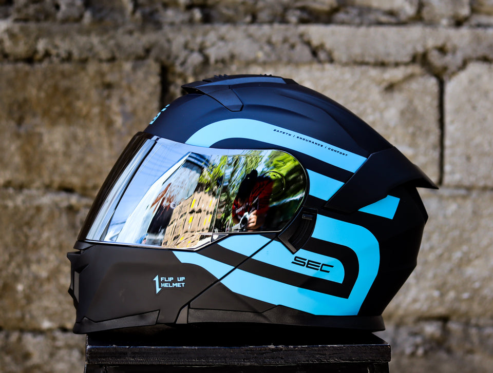 SEC PILOT BRAND MATTE BLACK BLUE (DUAL VISOR)