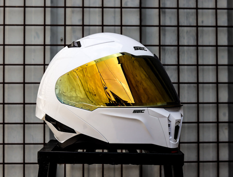 SEC 06251 REVIVE SOLID GLOSS WHITE BLACK MODULAR WITH FREE CLEAR LENS(DUAL VISOR)
