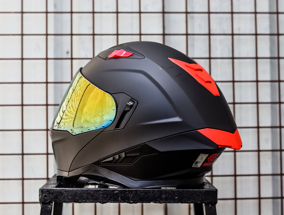SEC 06250 REVIVE SOLID MATTE BLACK RED MODULAR WITH FREE CLEAR LENS(DUAL VISOR)