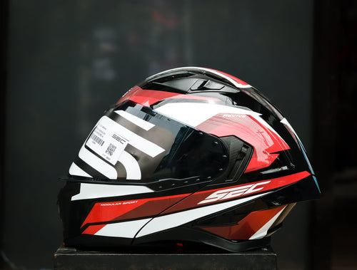 SEC 06656 REVIVE FURIA GLOSS WHITE/BLACK/RED MODULAR WITH FREE CLEAR LENS(DUAL VISOR)