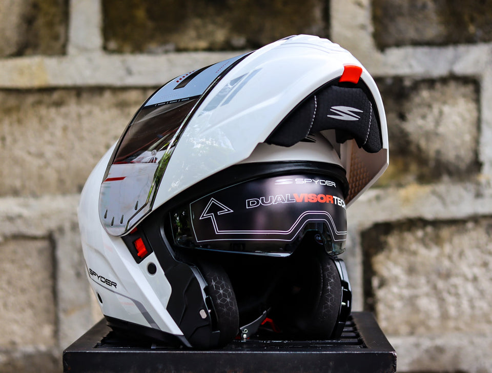 SPYDER PHANTOM PD 1501 SS ARTIC WHITE SILVER MODULAR DUAL VISOR WITH FREE CLEAR LENS