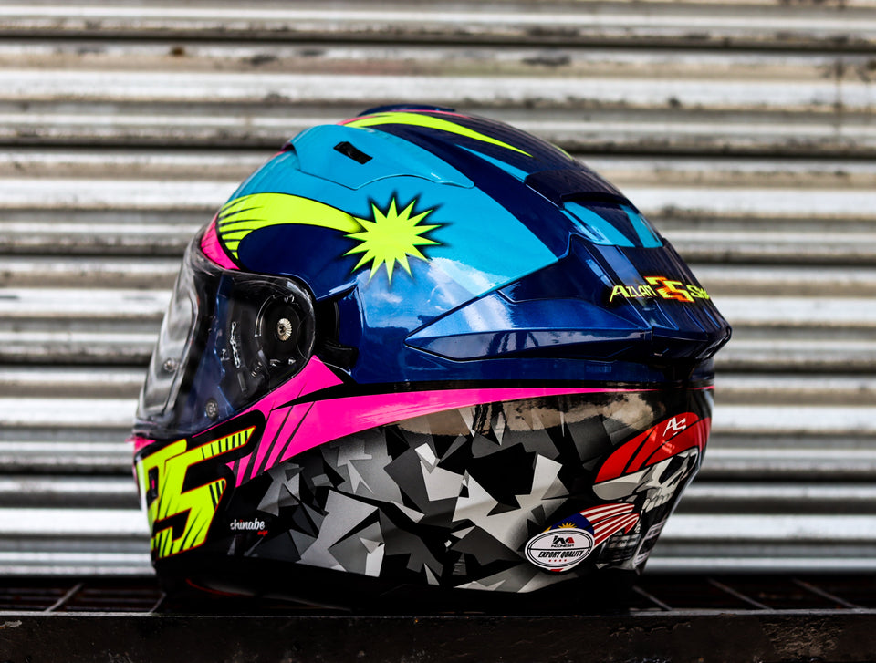 NHK GP PRIME AZLAN DARK BLUE  MET PINK GLOSSY DUAL VISOR