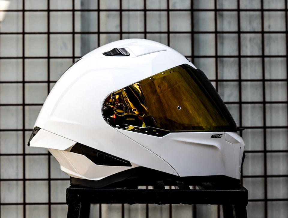SEC 06251 REVIVE SOLID GLOSS WHITE BLACK MODULAR WITH FREE CLEAR LENS(DUAL VISOR)