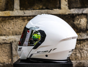 SPYDER PHANTOM PD 1501 SS ARTIC WHITE SILVER MODULAR DUAL VISOR WITH FREE CLEAR LENS