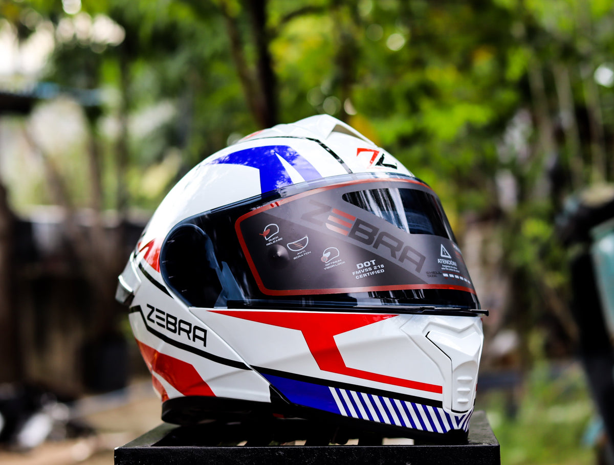 ZEBRA RITZY #1 EDGE WHITE RED MODULAR (DUAL VISOR) WITH FREE CLEAR LEN ...