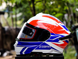 ZEBRA RITZY #2 CYCLONE WHITE RED BLUE MODULAR (DUAL VISOR) WITH FREE CLEAR LENS