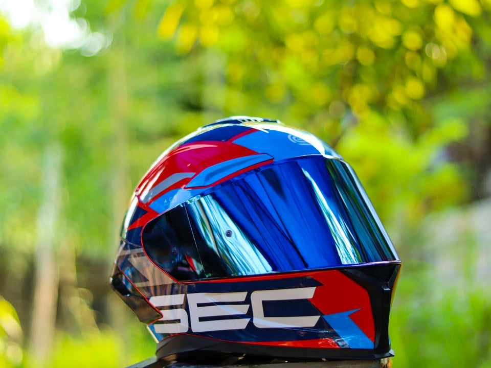 SEC ACE SPORT GLOSS RED BLUE SILVER!! WITH FREE CLEAR LENS (DUAL VISOR)