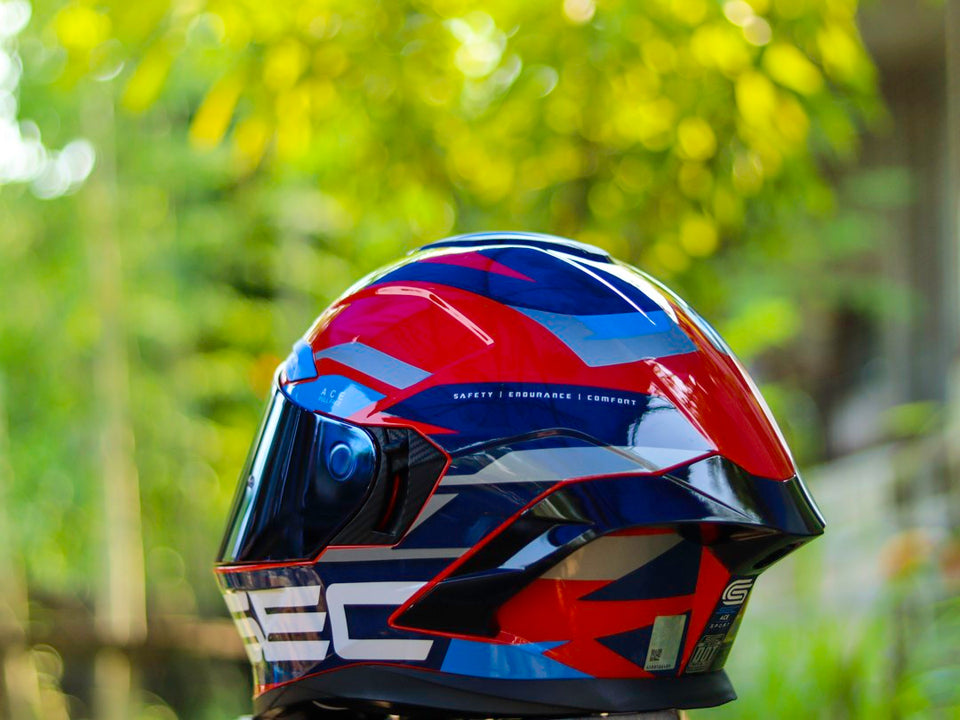 SEC ACE SPORT GLOSS RED BLUE SILVER!! WITH FREE CLEAR LENS (DUAL VISOR)