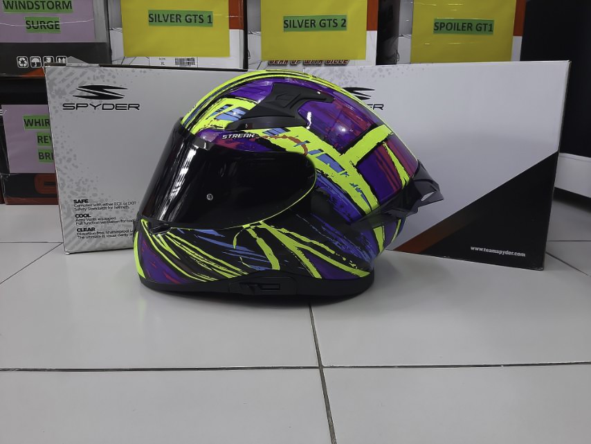 SPYDER RECONE + GD 293 S NEON YELLOW PURPLE!! FREE CLEAR LENS & SPOILER (DUAL VISOR)