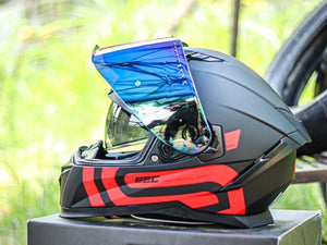 SEC HERO SOLID MATTE BLACK RED!! WITH FREE CLEAR LENS (DUAL VISOR)