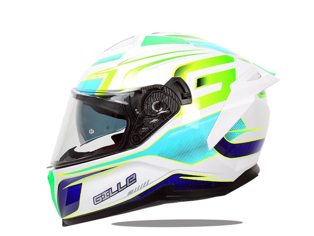 GILLE Z- 501 (GTS V2) MASTER WHITE GREEN! FREE CLEAR LENS WITH BUILT IN SPOILER (DUAL VISOR)