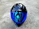 SPYDER PHOENIX+ 37N5_FB NEO SERIES ACE BLACK BLUE!! FLASH BLUE LENS INSTALLED WITH FREE CLEAR LENS, FREE STICKER AND INSTALLED SPOILER (SINGLE VISOR)