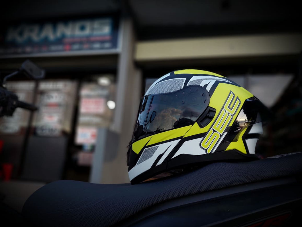 SEC RISE V.2  MODULAR MATTE BLACK NEON YELLOW WITH FREE CLEAR LENS (DUAL VISOR)