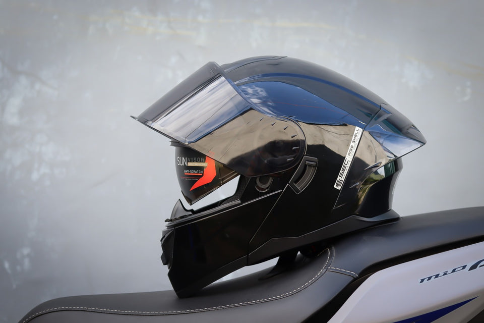 SEC RISE V.2 MODULAR GLOSS BLACK WITH FREE CLEAR LENS (DUAL VISOR)