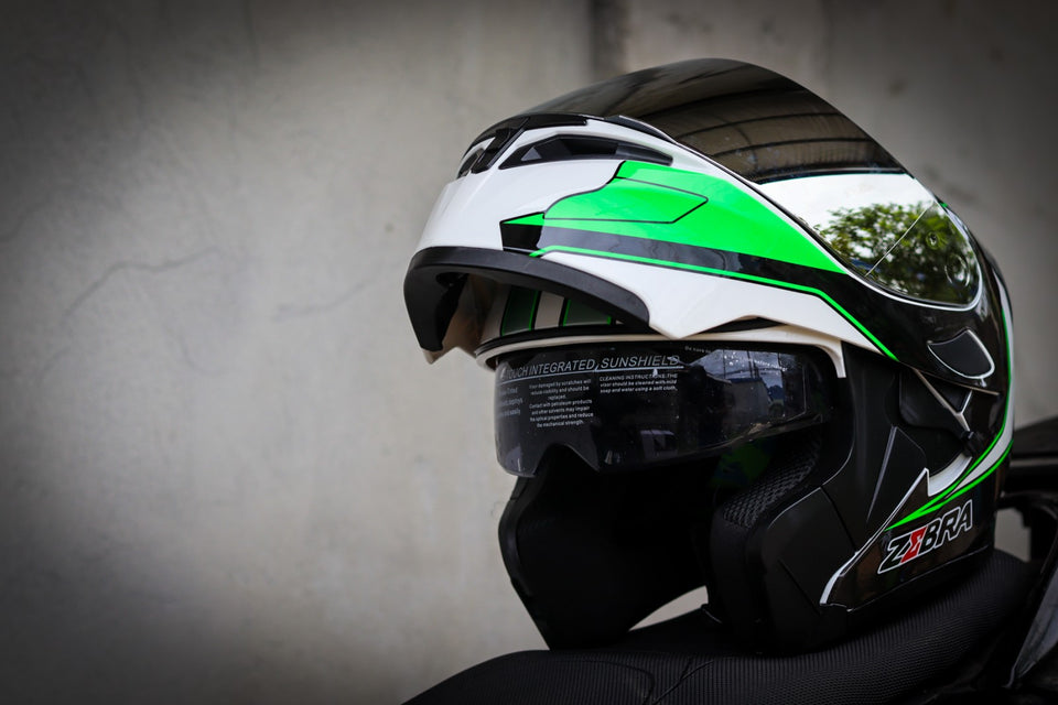 ZEBRA FF805 #5 MODULAR GLOSS WHITE GREEN! FREE CLEAR LENS (DUAL VISOR)
