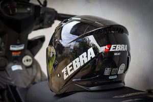 ZEBRA 902 HALF FACE SOLID GLOSS BLACK!! WITH FREE CLEAR LENS (DUAL VISOR)