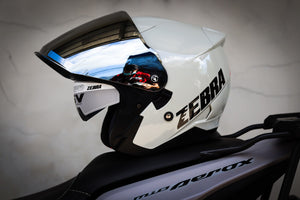 ZEBRA 902 HALF FACE SOLID GLOSS SILVER!! WITH FREE CLEAR LENS (DUAL VISOR)