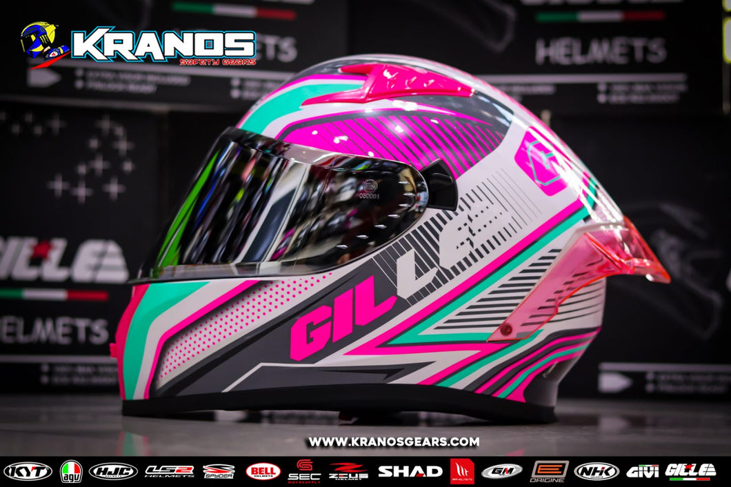GILLE GTS -1 RAPID WHITE PINK! FREE CLEAR LENS & SPOILER (DUAL VISOR)