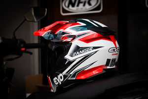 EVO DX - 7 RANGER GLOSSY WHITE RED DUAL SPORT WITH FREE CLEAR LENSE (DUAL VISOR)