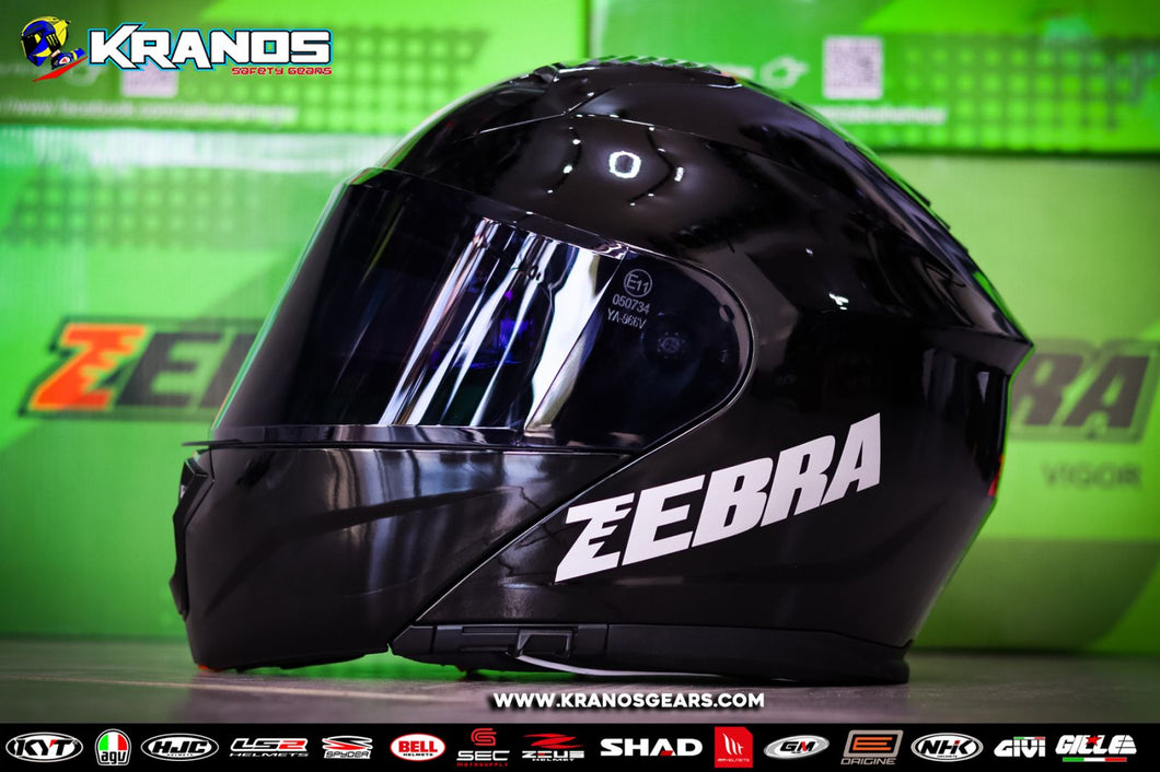 ZEBRA 192 PLAIN GLOSS BLACK MODULAR!! WITH FREE CLEAR LENS (DUAL VISOR)